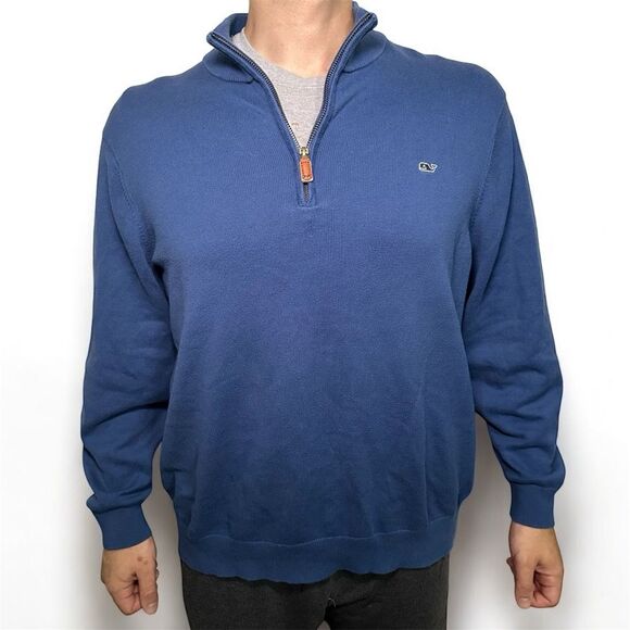 Vineyard Vines Blue Zip Up Sweater with Stand-Up Collar - Picture 1 of 8